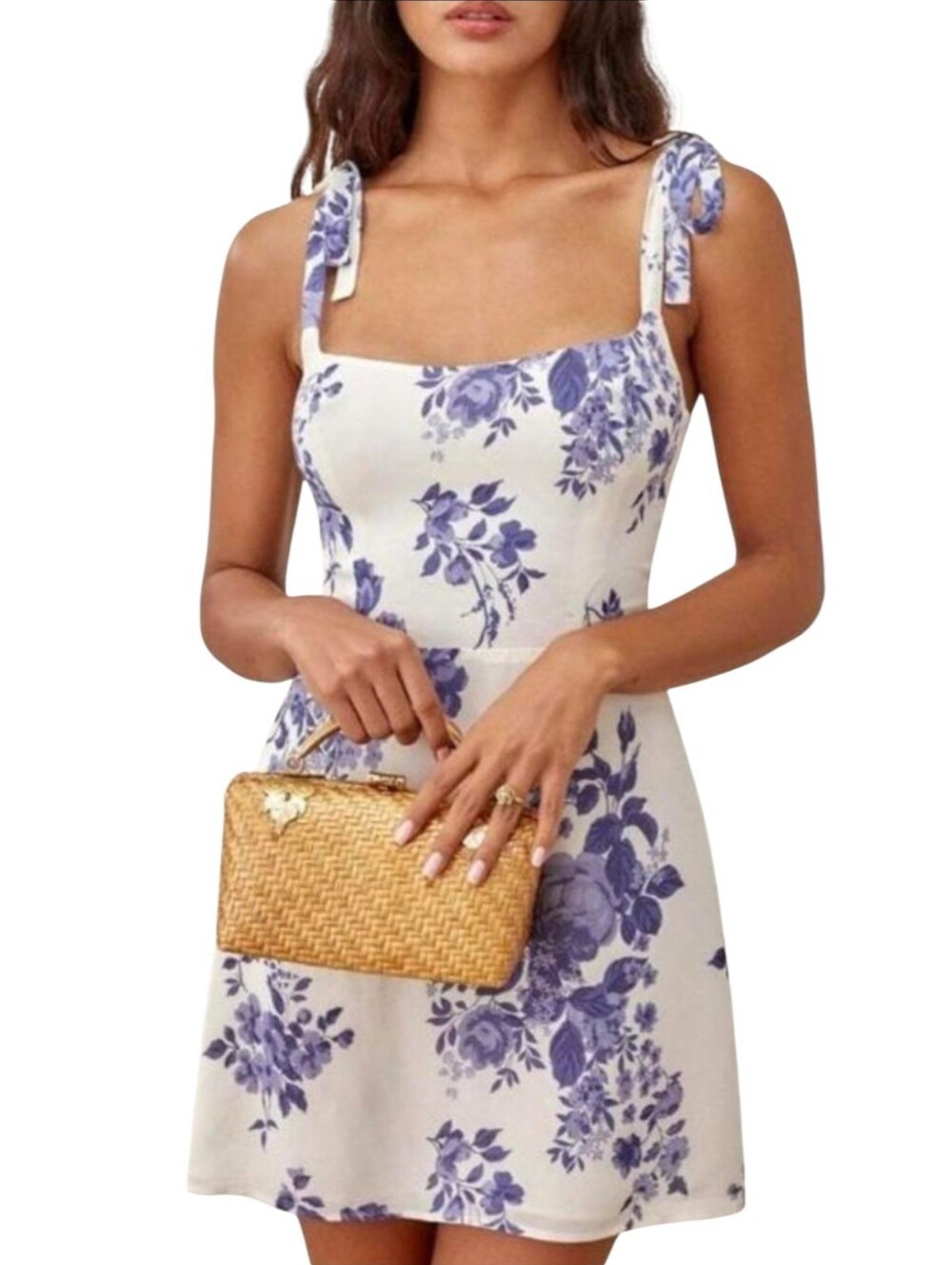 Reformation Annabell Blue & Cream Floral Chiffon Mini Dress Size 2